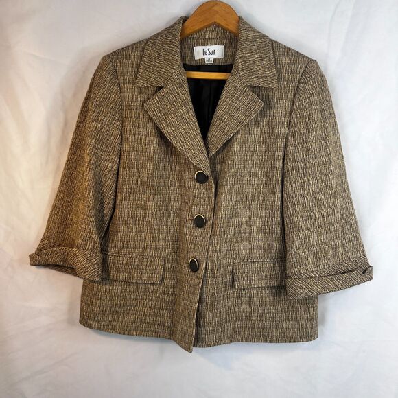 Le Suit Tweed Single Breasted Blazer 1/2 Sleeve Classic Business Career Size 12 - Picture 9 of 9